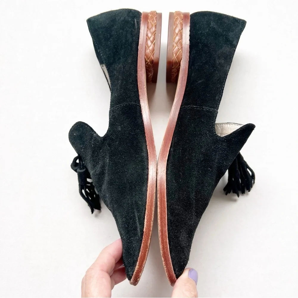 Matt Bernson Suede Leather Loafers Flats Slip On Shoes Tassels Black